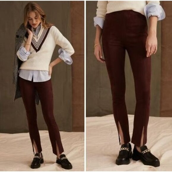 NEW Avec Les Filles XSP Plum Faux Suede Split Hem Pants High Rise - Picture 1 of 8